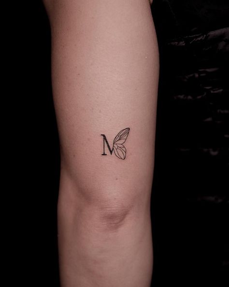 Letter M Tattoos, One Line Tattoo, Letter Tattoo, Nyc Tattoo, M Tattoos, Finger Tattoo For Women, Single Needle Tattoo, Butterfly Tattoos For Women, Fine Line Tattoo