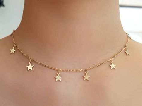 Women Gold Necklace, Dainty Jewelry Necklace, Floating Diamond Necklace, Star Choker, Necklace For Women Gold, Necklaces Ideas, Star Necklace Gold, Necklace Star, Geode Earrings