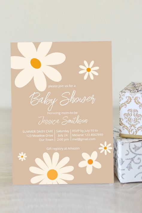 Floral daisy retro desert baby shower boho invitation template instant download Daisy Baby Shower Ideas, Daisy Themed Baby Shower Ideas, Boho Invitation Template, Daisy Baby Shower Theme, Moana Birthday Decorations, Baby Shower Invitations Templates, Retro Desert, Retro Baby Showers, Daisy Baby Shower