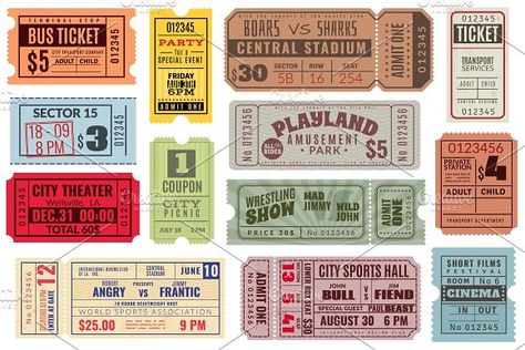 Retro tickets. Vintage cinema ticket by YummyBuum on @creativemarket Theatre Elements, Vintage Cinema Ticket, Movie Ticket Template, Ticket Cinema, Theater Ticket, Visual Essay, Vintage Cinema, Circus Show, Vintage Ticket