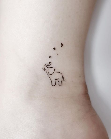 Tattooist_Nieun 👩‍🎨’s Instagram photo: “•elephant+ star+moon(코끼리+별+달)” Elephant And Moon Tattoo, Elephant Moon Tattoo, Little Elephant Tattoos, Simple Elephant Tattoo, Tiny Elephant Tattoo, Pentagram Tattoo, Moon Star Tattoo, Sky Tattoos, Classic Clothes