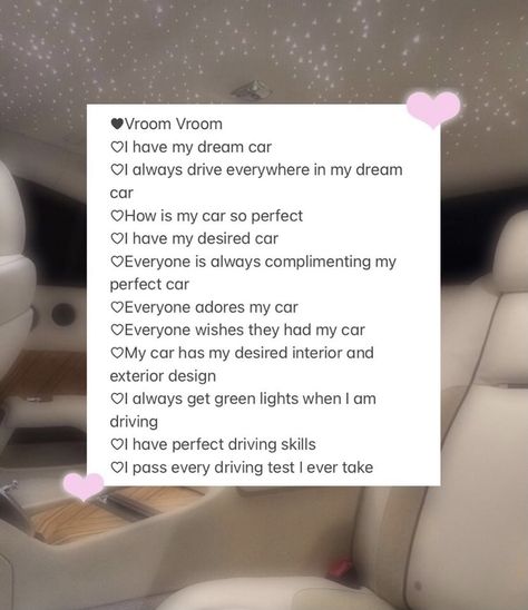 Positive Driving Affirmations, Manifesting A Car Affirmation, Manifest Car Affirmations, Manifest New Car, Manifest A Car, Manifesting A Car, Driving Test Affirmations, Dream Car Affirmations, Car Manifestation Affirmations