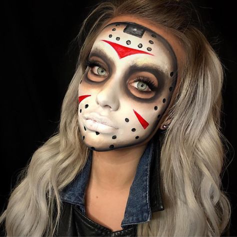 Halloween Jason Halloween Costume Women Makeup, Jason Halloween Makeup, Jason Makeup Halloween, Jason Voorhees Makeup, Friday The 13th Makeup, Jason Makeup Halloween Friday The 13th, Freddy Krueger Sfx Makeup, Halloween Friday The 13th, Halloween Food Crafts