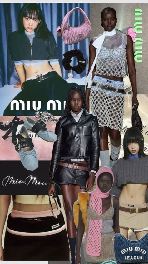 Miu Miu Moodboard, Runway Coquette, Miumiu Runway, Miumiu Aesthetic, Fashion Show Aesthetic, Miumiu Fashion, Magazines Fashion, Brand Aesthetic, Collage Board