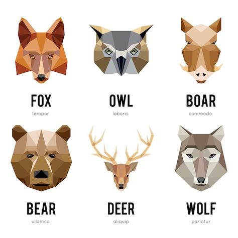 Low polygon animal logos. triangular geo... | Free Vector #Freepik #freevector #fox-head #geometric-wolf #polygonal-animal #geometric-animal Polygon Animal, Mononoke Anime, Animal Logos, Geometric Wolf, Logo Animal, Polygon Art, Forest Illustration, Low Poly Art, Geometric Animals