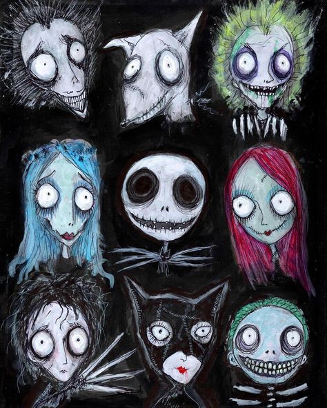 Gus Fink Studios’s Instagram photo: “Bidding starts at 22 (usd) for this Signed “Faces of Burton” Print Comment with your bid below #nightmarebeforechristmas #timburton…” Drawing Nightmare Before Christmas, Tim Burton Dogs, Tim Burton Drawings Style, Tim Burton Drawings, Tim Burton Art Style, Dogs Drawing, Nightmare Before Christmas Drawings, Tim Burton Characters, Tim Burton Style