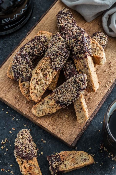 Chocolate Dipped Cinnamon Pecan Biscotti | www.oliviascuisine.com | Lighter than Italian biscotti, these Chocolate Dipped Cinnamon Pecan Biscotti are crisp, tender and filled with some of my favorite holiday noms: cinnamon, pecan and chocolate! Perfect to give out as holiday gifts or just to dunk into your coffee. Pecan Biscotti, Best Biscotti Recipe, Italian Biscotti, Italian Cookie Recipes, Cinnamon Pecans, Biscotti Cookies, Biscotti Recipe, Pecan Cookies, Italian Cookies