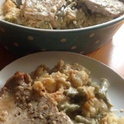 Another Pork Chop Casserole - Allrecipes.com Casserole With Tater Tots, Pork Chop Casserole Recipes, Pork Chop Casserole, Pork Chops And Rice, Easy Baked Pork Chops, Pork Casserole, Pork Chops And Potatoes, Tender Pork Chops, Easy Pork Chops