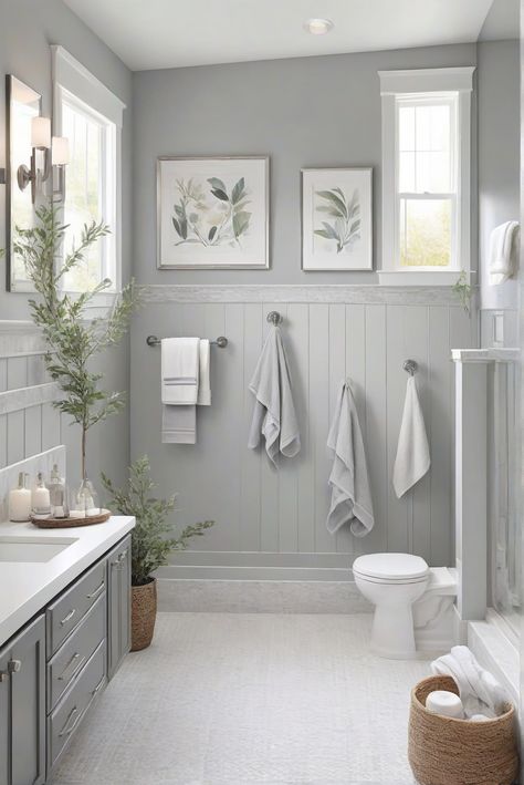 Looking to enhance your bathroom with a touch of timeless beauty? Dive into our daily routine with Classic Gray (OC-23) to elevate your interior design game! #Ad #homedecor #homedesign #bathroom #Painthome interiorarchitecture best Wall Colors for Bathroom Colors Bright Room Colors best colors combinations bathroom bathroom Remodeling Modern Paint Colors 2024 Bathroom Light Gray Walls, Gray Bathroom Cabinets Wall Color, Gray Bathroom Ideas Colour Palettes, Bathroom Paint Colors 2024, Bathroom Paint Colors Benjamin Moore, Gray Bathroom Ideas, Paint Colors 2024, Bright Room Colors, Grey Marble Bathroom