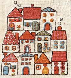 Lis Paludan houses by elizabethcake, via Flickr Ideas Embroidery, Craft Books, House Quilts, Pola Sulam, Thread Painting, Patterns Fashion, Knitting And Crochet Patterns, 자수 디자인, Embroidery Inspiration