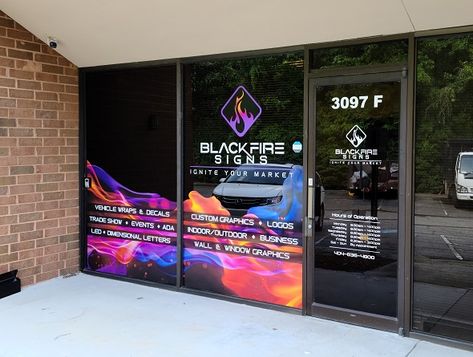 Window Graphics Design Ideas, Window Marketing, Wall Graphics Design, Window Wrap, Company Ideas, Signs Business, Window Signage, 90s Wallpaper, Window Company