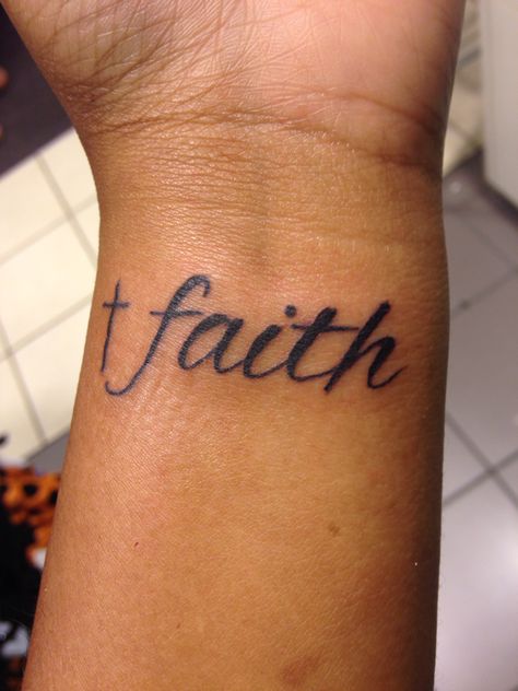 I didn't get faith tattooed on wrist because of style. I got It for me when I'm feeling like everything is crashing in on me and there is no hope for what I'm going through in that moment. Looking at my wrist now, it is a reminder that these small problems lead to bigger better things. I just need to stay strong in my FAITH for I know His great plans are beyond what I can imagine for myself. #personal Faith Tattoo Black Women, Faith Wrist Tattoos For Women, Faith Tattoo Men, Believe Tattoo, Faith Tattoo Designs, Faith Wrist Tattoo, Faith Tattoos, Memory Tattoos, Faith Tattoo On Wrist