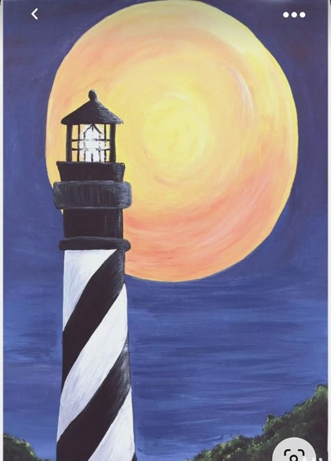 Painting Ideas On Canvas With Watercolor, Easy Lighthouse Painting For Beginners, Cool Easy Acrylic Paintings, Lighthouse Easy Painting, Art Acrylic Painting Ideas Easy, Simple Lighthouse Painting, Light House Painting Acrylic Easy, How To Paint A Lighthouse, Lighthouse Art Painting