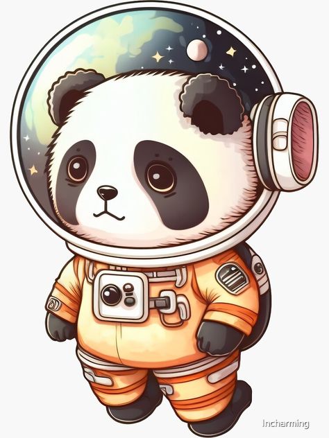 "Cute panda astronaut in space" Sticker for Sale by Incharming | Redbubble Space Animals Drawing, Cute Astronaut Drawing, Cute Panda Illustration, Drawing Astronaut, Sticker Design Ideas, Panda Bear Tattoos, Space Panda, Panda Stickers, Astronaut Drawing