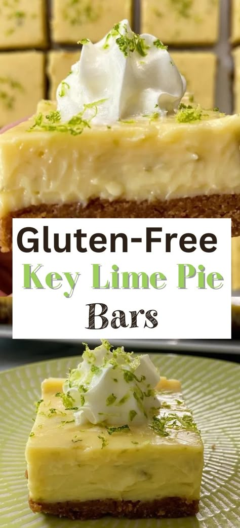 Gluten-Free Key Pie Lime Bars – healthyGFfamily.com Gluten Free Key Lime Pie, Key Lime Bars, Key Lime Desserts, Key Lime Pie Bars, Key Lime Pie Easy, Key Limes, Popular Desserts Recipes, Gluten Free Graham Crackers, Lime Desserts