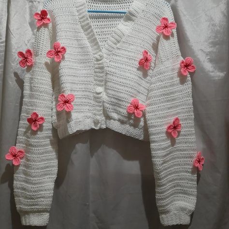 Crochet Flower Cardigan, Crochet Cherry Blossom, Crochet Cherry, Flower Cardigan, Rose Cardigan, Crochet Cardigan Sweater, Cardigan Crochet, Fun Crochet, Photo Collage Template