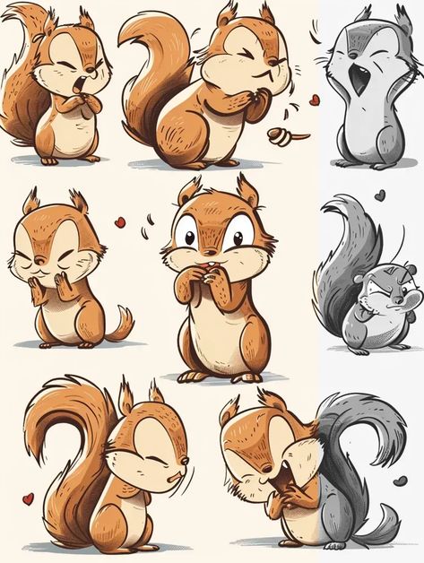 Full Color Image in ai-img-gen.com 🔸 the various expressions of a cute squirrel, multiple poses and expressions, happy, angry, cry, expre... 🔸 From Midjourney AI Image Squirrel Character, Squirrel Cartoon, Cartoon Squirrel, Squirrel Illustration, Happy Squirrel, Expressive Faces, Ugly Animals, Books Illustration, Christmas Board