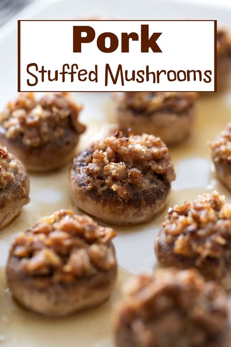 These Pork Stuffed Mushrooms are the kind of appetizer that always disappears fast. Tender mushroom caps packed with savory pork, a hint of cinnamon and nutmeg, and a pop of toasted fennel make each bite warm and flavorful. They’re simple to make yet deliver big on taste—ideal for kicking off any gathering with style. via @cmpollak1 Ground Pork Stuffed Mushrooms, Pork Stuffed Mushrooms, Stuffed Mushrooms With Cream Cheese, Dips Appetizers, Pork Mushroom, Dessert Waffles, Mushroom Caps, Christmas Appetizers Party, Bacon Sausage