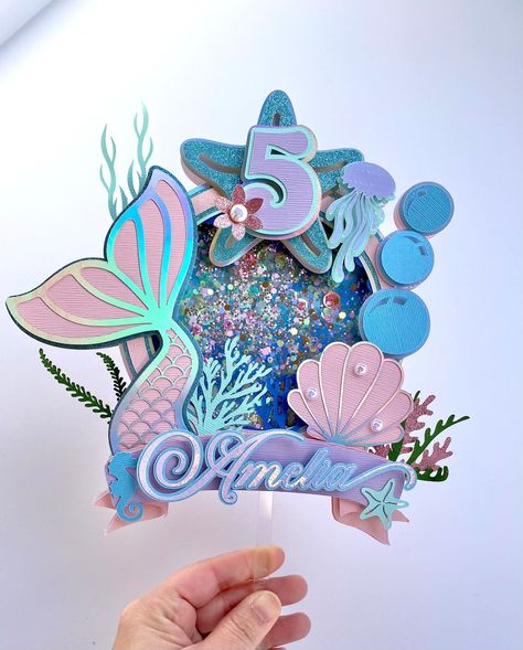 Mermaid Shaker Cake Topper, Finding Nemo Cake Topper, Handmade Cake Toppers Birthday, Light Up Cake, Decoration Ideas Party, Up Cake Topper, Layered Cake Topper, Cake Topper Ideas, Little Mermaid Cake Topper