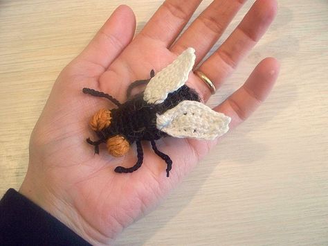 Crochet fly. Looks so real :) House Fly, Black Fly, Crochet Fish, Crochet Fall, Knitted Animals, Fish Patterns, Knitted Wit, Crochet Home, Yarn Art