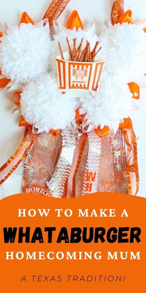 How to make a giant Whataburger mum for high school homecoming! Whataburger Mum, Texas Mums, Porch Fall Decor, Texas Traditions, Senior Year Fun, High School Homecoming, Homecoming Spirit, Fancy Ribbon, Kids Fall Crafts