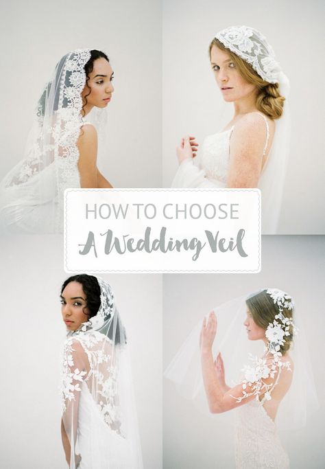 Learn How to Choose A Wedding Veil - All You Need To Know! How To Choose Wedding Veil, Bridal Hair Pins With Veil, Bohemian Veil Wedding, Veil For Lace Wedding Dress, What Veil To Wear With Wedding Dress, Veil Designs Wedding, Wedding Hairstyles Veil, Veil Length Guide, Lace Wedding Dress With Veil