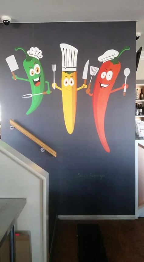 Wall Paint Ideas For Restaurant, Wall Painting Ideas For Kitchen, Painting For Restaurant, Restaurant Paint Colors Interiors, Painting Ideas For Restaurant Walls, Drawing For Kitchen, Wall Painting Ideas For Restaurant, Canteen Decoration Ideas, Wall Art Restaurant