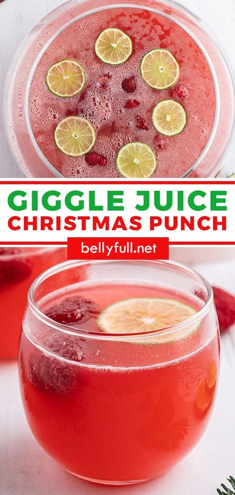 Santa's Giggle Juice Christmas Punch is a cross between a drink and a dessert! So delicious and festive for kids and the entire family, with alcohol and non-alcoholic options. All you need is four ingredients and a couple minutes! Christmas Punch Ideas Alcoholic, Christmas Jingle Juice, Christmas Holiday Punch Non Alcoholic, Christmas Adult Drinks Easy, Easy Christmas Alcoholic Punch, Best Christmas Punch Recipes Alcholic, Santa’s Little Ho Ho Drink, Adult Christmas Punch Alcohol, Easy Christmas Drinks 3 Ingredients