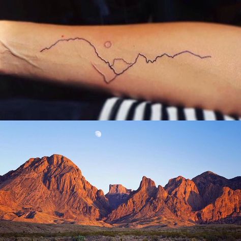 How cool! @photosuze's forearm tattoo inspired by @aaronbates's Chisos Mountains moonrise photo. Anyone else have #tattoos inspired by the national parks? #BigBendNPS #bigbend #nationalpark #FindYourPark #usinterior #NPS100 #tattoo by bigbendnps National Park Tattoo, Chisos Mountains, Big Bend National Park, Stick And Poke, Utah National Parks, Big Bend, Forearm Tattoo, Body Mods, Tattoos And Piercings