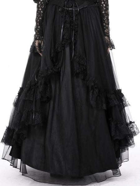 Black Gothic Vintage Court Party Lace Ruffle Maxi Skirt - Devilnight.co.uk Lace Gothic Dress, Gothic Fashion Victorian, Gothic Blouse, Victorian Skirt, Goth Skirt, Dark In Love, Gothic Skirts, Ruffle Maxi Skirt, Trad Goth