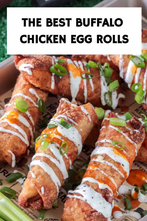 If you’re craving that spicy, tangy goodness but want to mix things up, meet the best game day appetizer ever: Buffalo Chicken Egg Rolls. Guys!! These are SO freakin' good!! The filling is perfectly creamy Buffalo Egg Rolls, Ground Chicken Egg Rolls Air Fryer, Buffalo Chicken Egg Roll Recipes, Buffalo Chicken Egg Rolls Air Fryer, Buffalo Chicken Dip Egg Rolls Air Fryer, Buffalo Chicken Pie, Air Fryer Southwestern Egg Rolls, Buffalo Chicken Egg Rolls, Buffalo Chicken Rolls