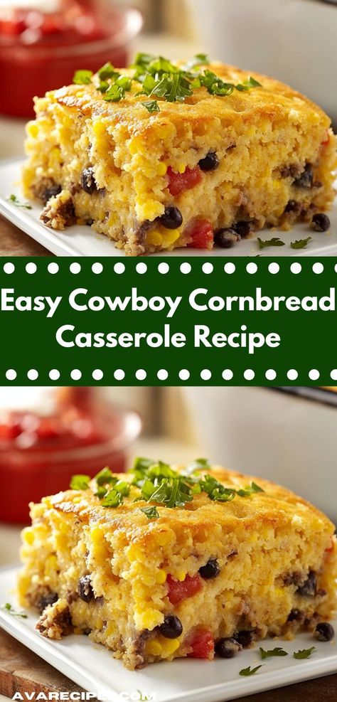 This Easy Cowboy Cornbread Casserole combines savory ground beef, sweet corn, and flavorful spices, all topped with a golden cornbread layer. It's a comforting dish perfect for weeknight dinners or gatherings. Dinner Ideas Fun, Dinner Ideas For Parties, Cowboy Cornbread Casserole, Family Dinner Ideas Healthy, Cowboy Cornbread, Cornbread Topping, Fun Dinner Ideas, Party Dinners, Fluffy Cornbread