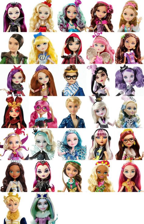 Ever After High - List of all Characters (so far) by The Stars In The Sky1 I made an older version of this awhile ago, but i wanted to wait until HD Promo pics came out for the newer characters to update it. Would've posted this a lot sooner, but I haven't been as much into EAH lately.   I was asked by a friend to make this for their own wishlist, so let me know if this is a helpful wishlist to anyone else!   (this is more or less in the order of their release) Ever After High All Characters, Ever After High Art, Ever After High Characters, Ever After High Rebels, Ever After High Dolls, Hulk Character, Ever After Dolls, High Characters, Raven Queen