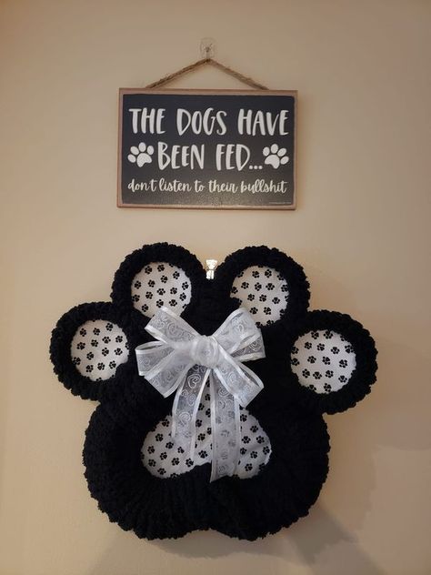 Dollar Tree Fanatics Crafts & Decor | I know everyone has posted their dog paws but this is mine | Facebook Crafts Decor, Dollar Tree Diy, Dog Paws, Diy Wreath, Dollar Tree, I Know, Ribbon, Dogs, Quick Saves