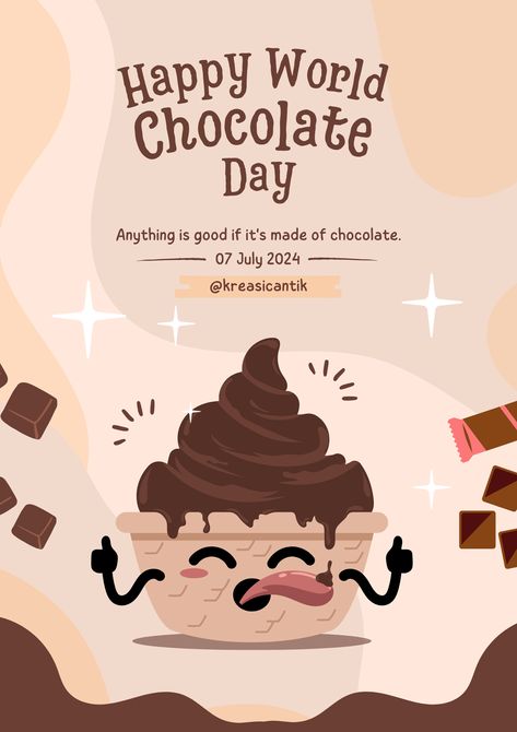 👉CLICK THE LINK TO EDIT!💻✨   Celebrate Happy World Chocolate Day with this stunning poster design template! Perfect for chocolate lovers, this design will add a sweet touch to your celebrations. Customize it easily with Canva's editing tools to include your message or event details. Enjoy the rich and delicious vibes of this special day. #WorldChocolateDay #CanvaDesign #ChocolateLovers #PosterTemplate #CelebrateWithChocolate  👣 Follow us too! 🌟 @kreasicantikcanva World Chocolate Day Poster, Happy World Chocolate Day, World Chocolate Day, Happy Janmashtami, Chocolate Day, Photo Collage Maker, Marketing Logo, Collage Background, Poster Designs