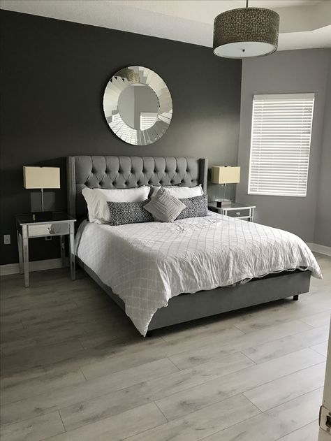 New bedroom :) Simple Bedroom Ideas Grey Walls, Men Room Paint Ideas Bedrooms, Monochrome Bedroom Minimalist, Black And Gray Bedroom, Grey Headboard Bedroom Ideas Decor, Black White And Grey Bedroom, Color Bedroom Ideas, Black And Grey Bedroom, Grey Bedroom Decor