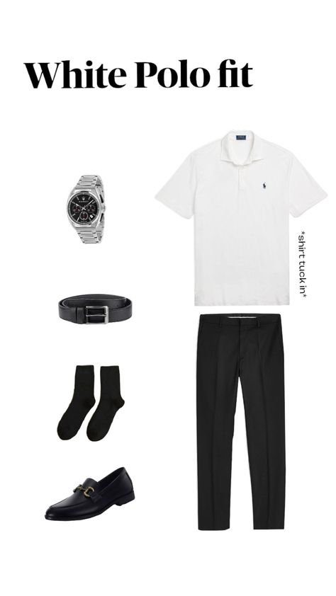 White Polo Formal Fit 1 #outfit #outfitinspo #fyp #polo White Polo Shirt Outfit Men, White Polo Outfit, White Polo Shirt Outfit, Polo Shirt Outfit, Polo Shirt Outfit Men, Polo Shirt Outfits, Polo Outfit, Shirt Outfit Men, Mens Slacks