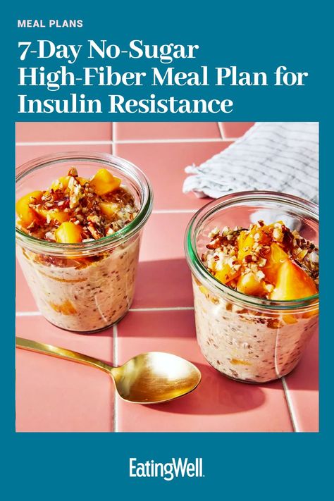 If you have insulin resistance, enjoy this dietitian-created week of flavorful low carb meals and snacks that are high in fiber and with no added sugar. Meal Prep For Insulin Resistance, Insulin Resistance Food List, No Sugar Meals Clean Eating, Insulin Resistance Diet Plan Recipes, Insulin Resistance Breakfast, Insulin Resistance Meal Plan, High Fiber Meal Plan, Insulin Resistance Diet Plan, Insulin Resistance Recipes