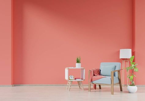 10 Colors that Go with Coral (Photos Inc.) - Homenish Coral Painted Walls, Teal Painted Walls, Coral Accent Walls, Coral Paint Colors, Coral Living Rooms, Coral Curtains, Coral Room, Coral Interior, Pink Office Decor