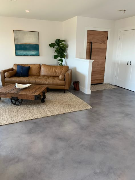 Concrete Floor Paint Colors, Porch And Patio Paint, Concrete Paint Colors, Concrete Floor Paint, Concrete Floors Living Room, Interior Concrete Floors, Painting Basement Floors, Concrete Basement Floors, Stained Floors