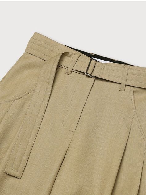 Soft and structured, these pants have wide fit silhouette in long length. They are accentuated with tucked details and adjustable buckle strap belt at waist.  - Intended for a loose fit- Cozy wool blend fabric- Logo engraved inner button at waist- YKK zip detail- Delicate stitches throughout Luxury Belted Cotton Bottoms, Luxury Men's Pants With Belt Loops, High-waist Pants With Seam Detailing, Trouser Waistband Detail, Luxury High-waisted Pants With Seam Detailing, Fabric Logo, Long Length, 2 Colours, Wool Blend