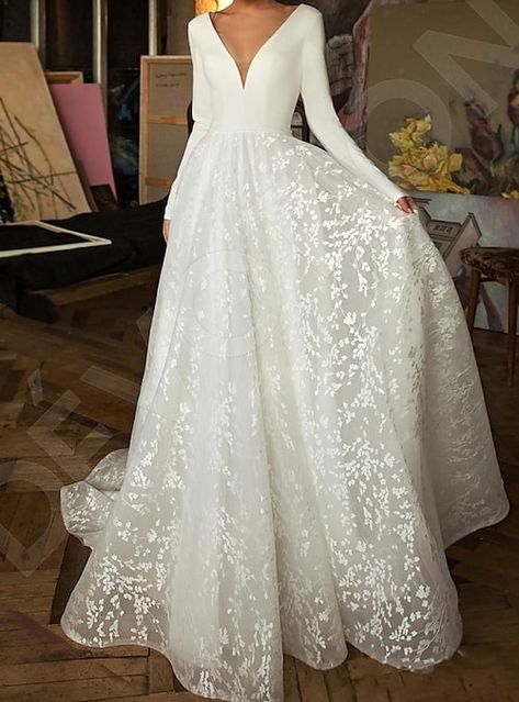 Wedding Dresses V Neck, Jeweled Wedding Dress, Wedding Dress Low Back, Satin Bridal Gowns, Dresses V Neck, Cheap Wedding Dresses Online, Wedding Dress Store, Bridal Ball Gown, Rustic Wedding Dresses