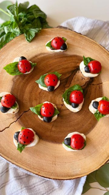 LUXURY CHEESE & CHARCUTERIE 🍇🧀 on Instagram: "Ladybug Caprese 🐞 These are the cutest little things, easy to eat and so delicious of course. ✨Marinated Mozzarella ✨Basil ✨Balsamic Glaze ✨Champagne tomatoes ✨Black olives Cut tomatoes in half then cutout a little V in the back for wings and cut olives in 4s for the little bitty head. Hope you try this fun recipe! ________________ Visit: Thechattymouse.com To order your charcuterie Board ________________ #thechattymouse #grazingtable #buz Budget Family Meals, Charcuterie Inspiration, Party Food Platters, Taste Made, Dinner Appetizers, Balsamic Glaze, Healing Food, Easy Family Meals, Food Platters