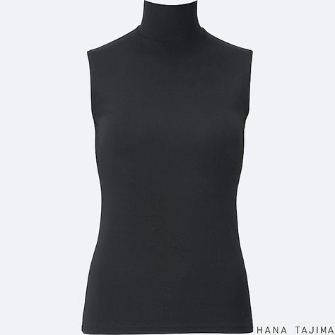 Turtleneck And Tshirt, Hana Tajima, Uniqlo Airism, Sleeveless Turtleneck, High Neck Sleeveless, Sleeveless T Shirt, Black Turtleneck, Turtle Neck Top, Sleeveless Tshirt