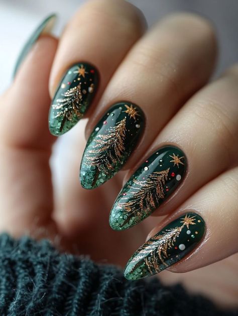 24 Xmas Nail Design Ideas For Christmas In 2024 Gel Nail Art Winter, Fourth Wing Nail Ideas, Harry Potter Christmas Nail Art, Yule Nail Designs, Imbolc Nails, Yuletide Nails, Yule Nails Winter, 2024 Christmas Nail Designs, Witchy Christmas Nails