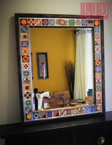 DIY Talavera mirror Diy Tiled Mirror, Mexican Tile Mirror, Talavera Mirror, Tiled Mirror Frame, Spanish Tile Mirror, Tile Mirror Diy, Diy Talavera, Tile Mirror Frame Diy, Mexican Mirror