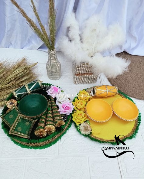 Haldi and mehndi platter combo Dm for order Contact -7905869506 #haldiplatter #haldiplate #haldioutfit #haldijwellery #mehndi #haldi #usa #canada #mehndiplatter #mehndi Haldi Mehndi Platter, Haldi Craft Ideas, Haldi Mehendi Platter, Haldi Mehndi Plate Decoration, Thal Decoration Ideas, Team Bride Mehendi Designs, Diy Haldi Platter, Mehndi Platter Ideas, Mehendi Thali Decor Ideas