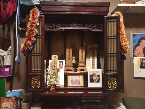 Home Shrine, Japanese Altar, Japanese Shrine Art, Ancestor Shrine, Traditional Japanese Shrine, Buddhist Shrine Home Altars, Hokora Shrine, Family Altar, Modern Japanese Interior