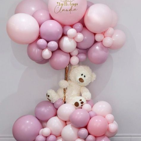 Baby Birthday Balloon, Balloon Hoop, Valentines Balloons Bouquet, Balloon For Birthday, Balloon Helium, Garland Balloon, Deco Ballon, Bear Baby Shower Theme, Girls Birthday Party Decorations