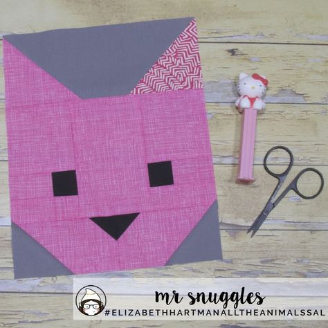 Cat Quilt Block Pattern Free, Free Cat Quilt Block Pattern, Elizabeth Hartman Quilts Free Pattern, Pieced Cat Quilt Block, Elizabeth Hartman Patterns, Cat Blocks For Quilt, Cat Head Quilt Block, Kitten Quilt, Cat Quilt Patterns Free Kitty